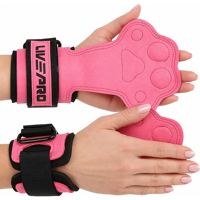 Накладки для підтягування та тяги WEIGHT LIFTING WRIST WRAPS LiveUp LP8757 2шт (Рожево-чорний)