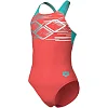 Купальник для девочек Arena PASTIME SWIMSUIT V BACK морковный, бирюзовый, белый