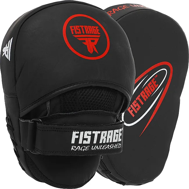 Лапа боксерская изогнутая тренировочная кожа FISTRAGE VL-4149 25х19х9см 2штуки (Черный-красный)