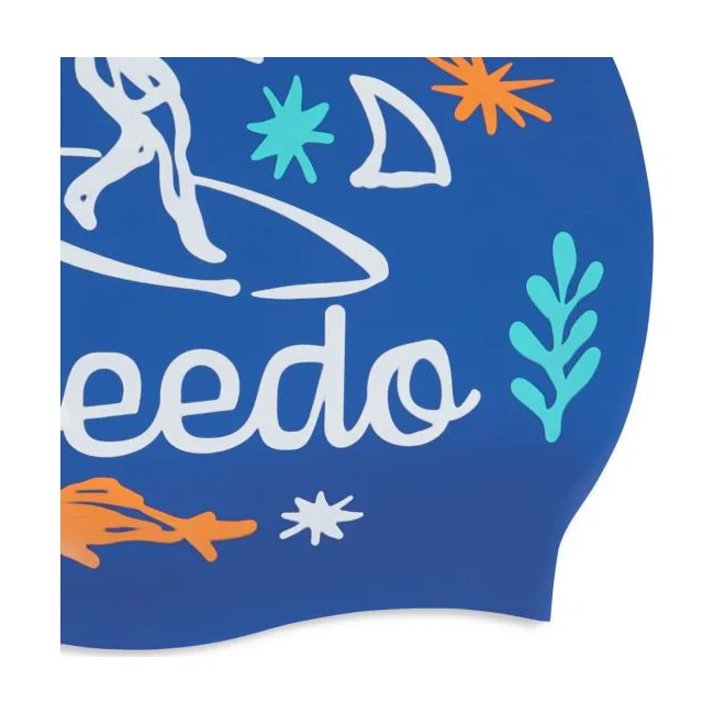 Дитяча шапка для плавання Speedo SLOGAN PRT CAP JU/JF/JM синій, білий OSFM