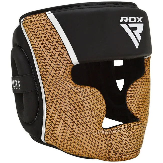 Боксерский шлем RDX AURA PLUS T-17 Black Golden (капа в комплекте)