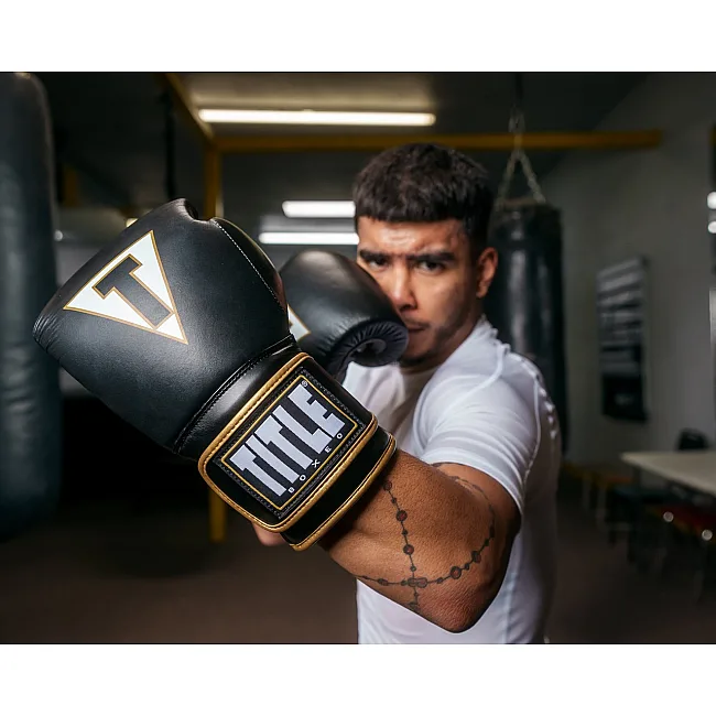 Боксерские перчатки TITLE Boxeo Mexican Leather Quatro Black/White (бинты 4м. в комплекте)