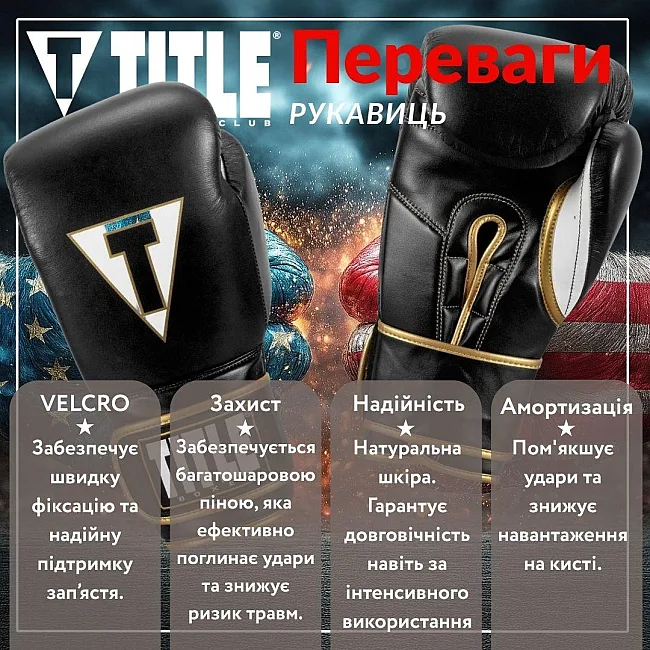 Боксерские перчатки TITLE Boxeo Mexican Leather Quatro Black/White (бинты 4м. в комплекте)