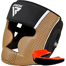 Боксерский шлем RDX AURA PLUS T-17 Black Golden (капа в комплекте)