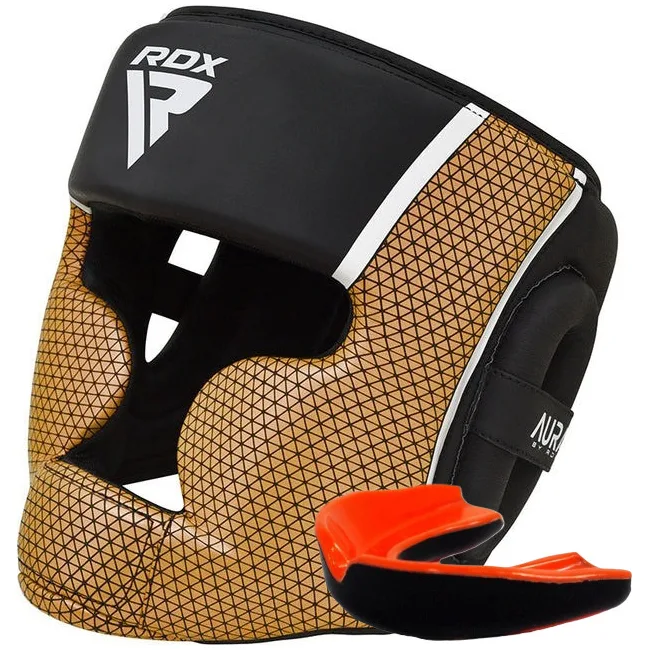 Боксерский шлем RDX AURA PLUS T-17 Black Golden (капа в комплекте)