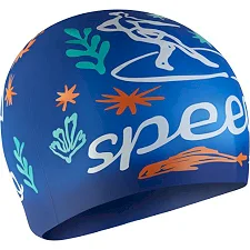 Детская плавательная шапка Speedo SLOGAN PRT CAP JU/JF/JM синий, белый OSFM