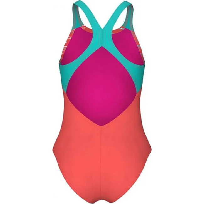 Купальник для девочек Arena PASTIME SWIMSUIT V BACK морковный, бирюзовый, белый