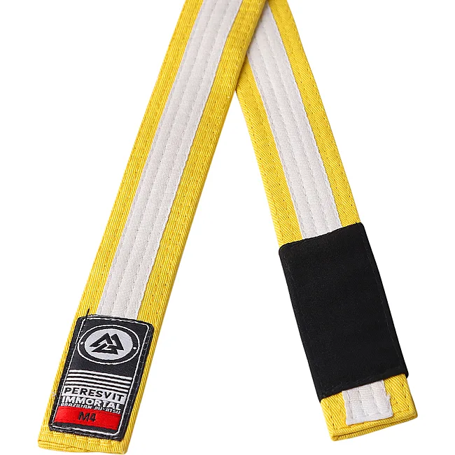Детский пояс для кимоно БЖЖ Peresvit Yellow White Stripe