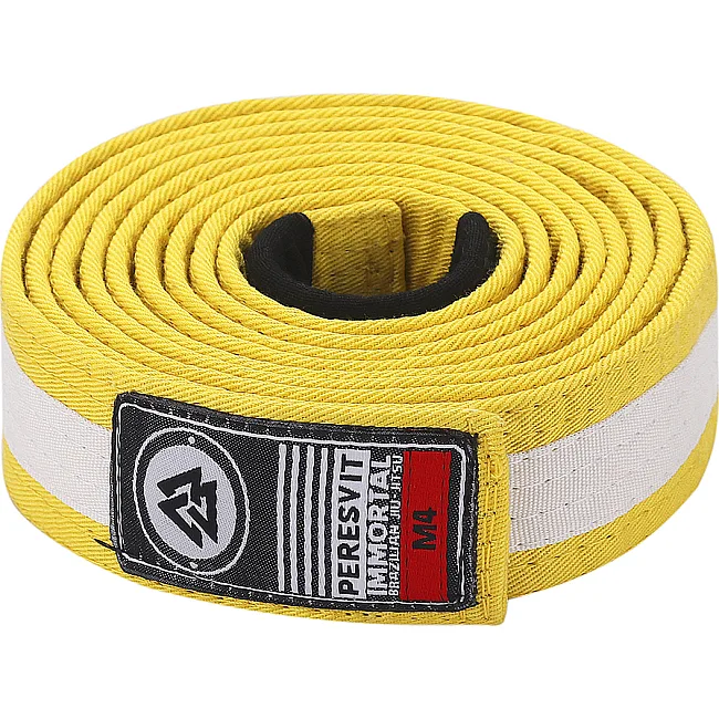 Детский пояс для кимоно БЖЖ Peresvit Yellow White Stripe