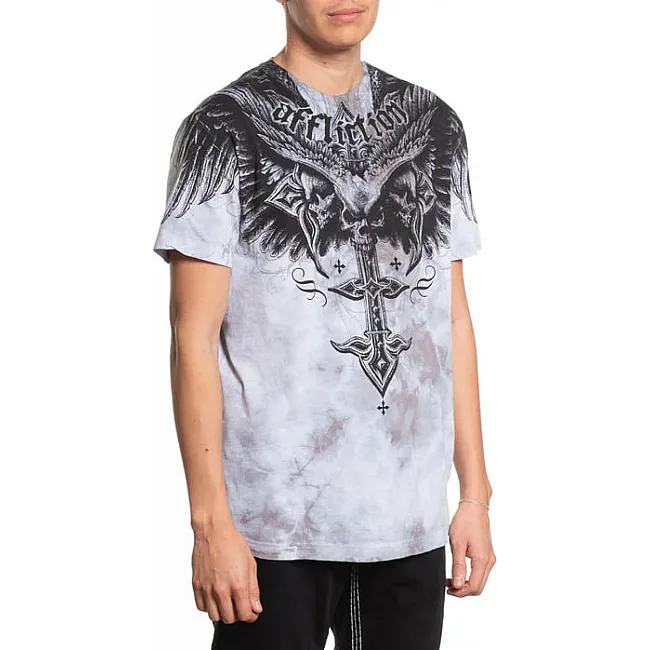 Футболка мужская AFFLICTION Death Eyes Tee Ligth Grey Crystal Wash