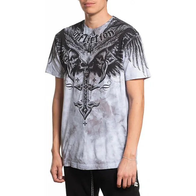 Футболка мужская AFFLICTION Death Eyes Tee Ligth Grey Crystal Wash