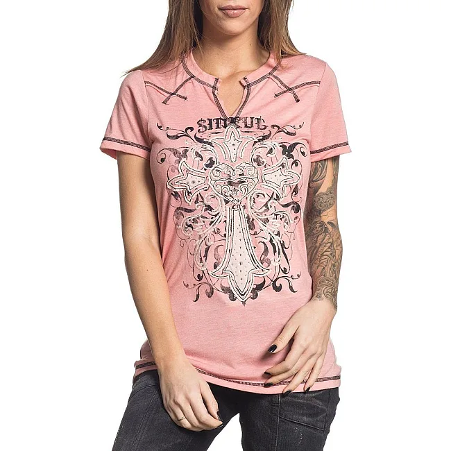 Женская футболка Sinful By AFFLICTION Rosita Heaher Salmon