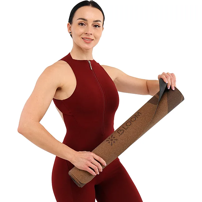Килимок для йоги Пробковий двошаровий каучуковий Yoga mat BLOOM LB7120 183x61мx0.3cм