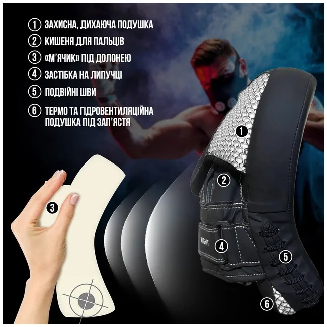 Лапы боксерские PowerPlay 3044 Pro Carbon Ultra Series Черные PU