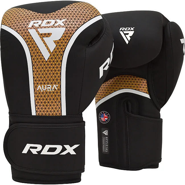 Боксерські рукавиці RDX AURA PLUS T-17 Black Golden (капа в комплекті)