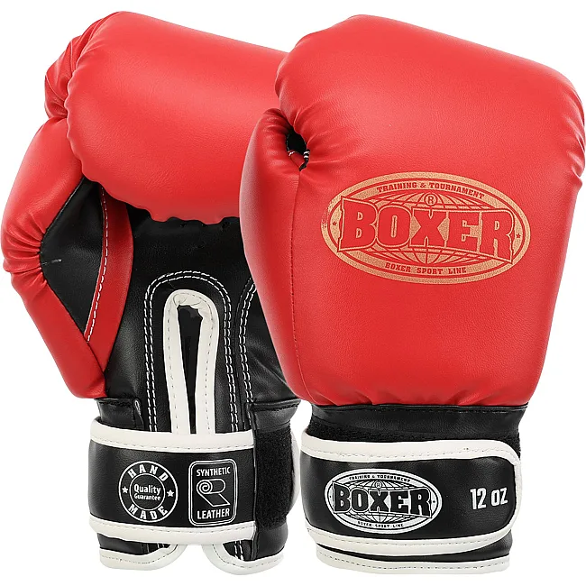 Перчатки для бокса искусственная кожа BOXER Элит 2022 (Красный-черный)