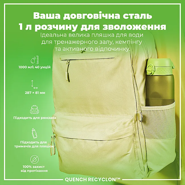 Бутылка для воды ION8 1000мл. (ЭКО бутылка) BPA Free, Green