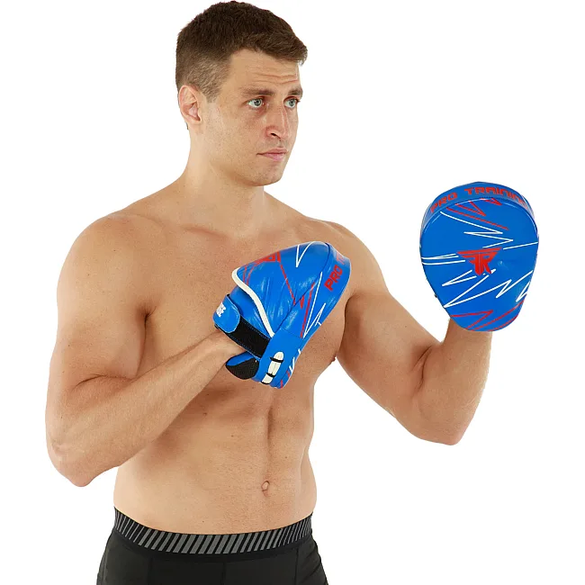 Лапа боксерская изогнутая тренировочная кожа FISTRAGE PRO TRAINING VL-9351 17х4х22см 2штуки (Синий)