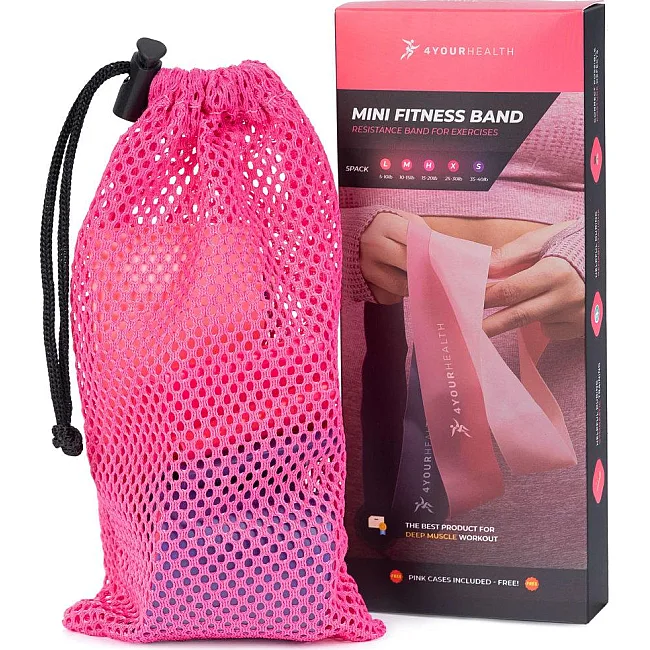 Фитнес резинки набор из 5шт 4YOURHEALTH Mini Band Fitness 2662 (от 1 до 20кг.) розовый