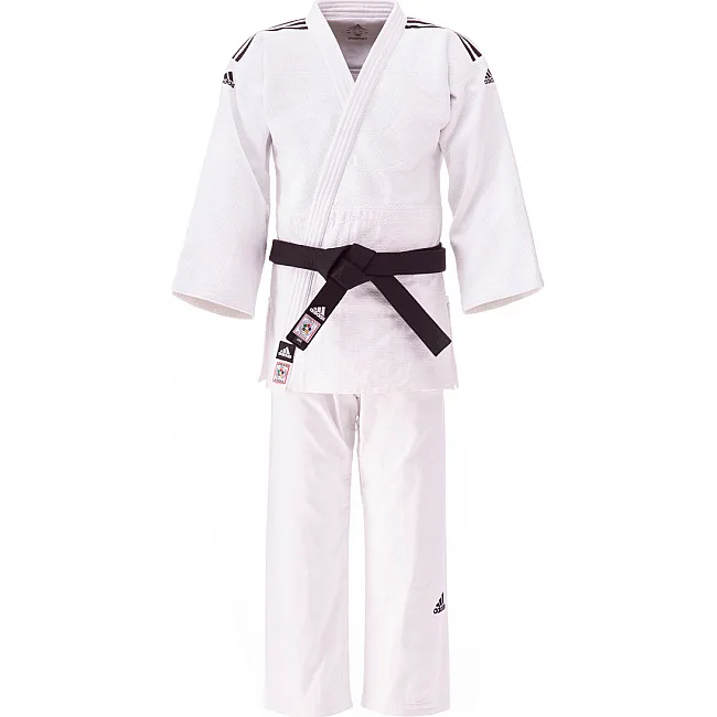 Кимоно для дзюдо Adidas Champion 2 с лицензией IJF (белый/черные полосы, J750W)