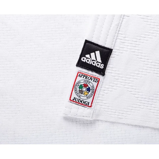 Кимоно для дзюдо Adidas Champion 2 с лицензией IJF (белый/черные полосы, J750W)