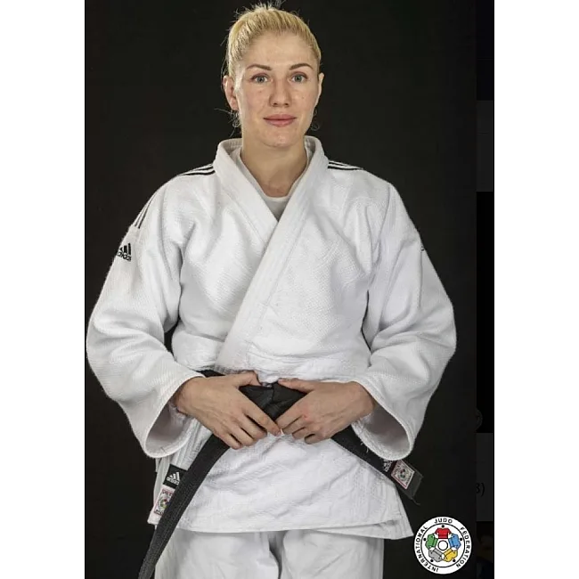 Кимоно для дзюдо Adidas Champion 2 с лицензией IJF (белый/черные полосы, J750W)