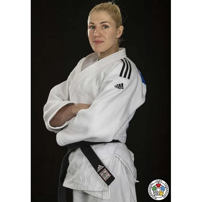 Кимоно для дзюдо Adidas Champion 2 с лицензией IJF (белый/черные полосы, J750W)