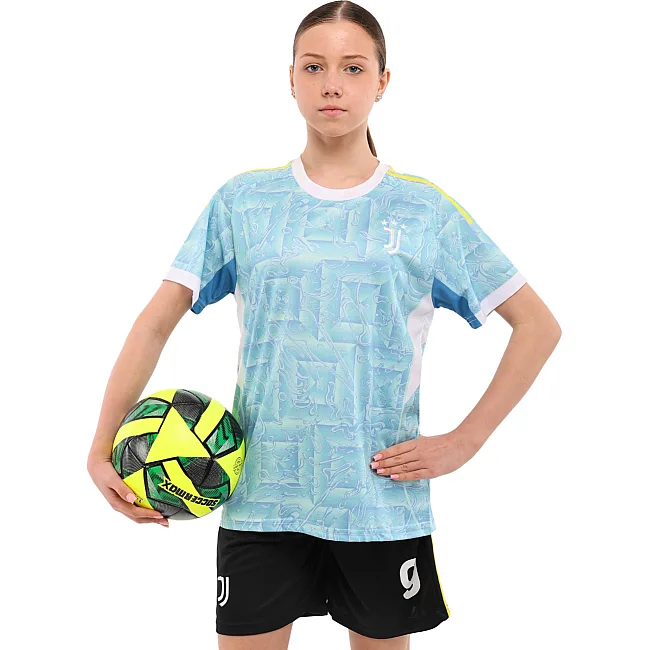 Футбольная форма детская с символикой клуба JUVENTUS гостевая 2026 SP-SPORT CO-7352 (Голубой-черный)