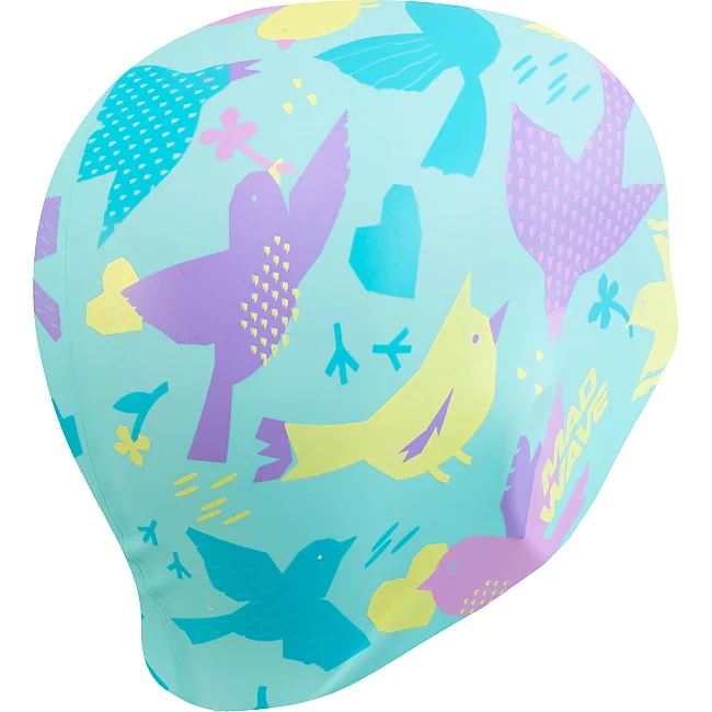 Шапочка для бассейна силиконовая для взрослых MADWAVE Birds M057431 (Голубой)