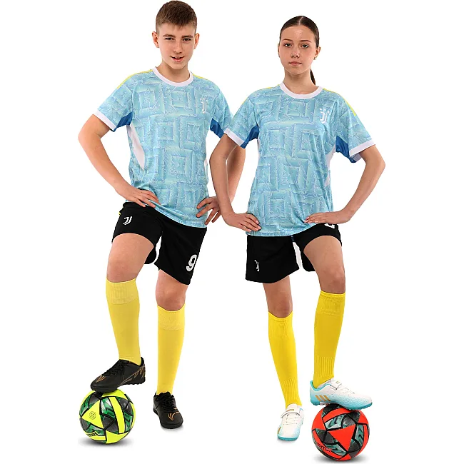 Футбольная форма детская с символикой клуба JUVENTUS гостевая 2026 SP-SPORT CO-7352 (Голубой-черный)