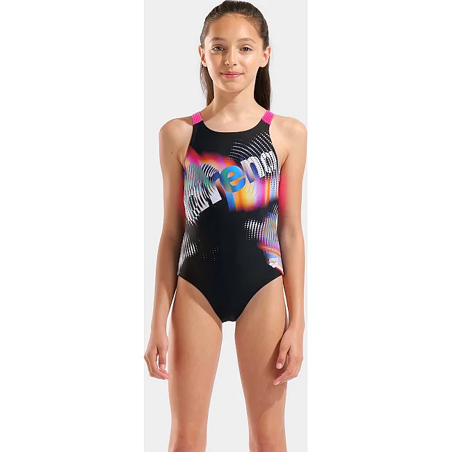 Купальник для девочек Arena LIT LOGO SWIMSUIT V BACK L черный, розовый (для детей)