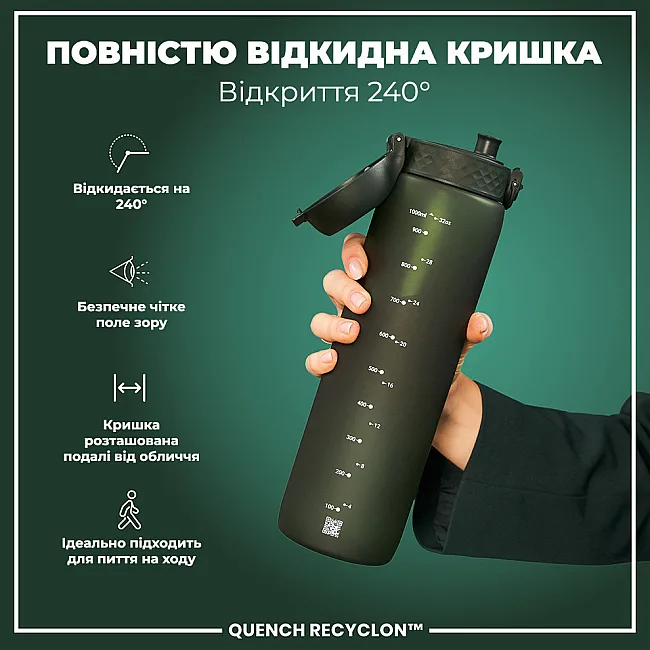 Бутылка для воды ION8 1000мл. (ЭКО бутылка) BPA Free, Dark Green