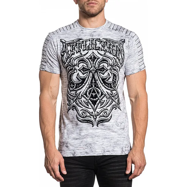 Футболка AFFLICTION Midnight Dirge SS Tee White Lt.Grey Ice Wash