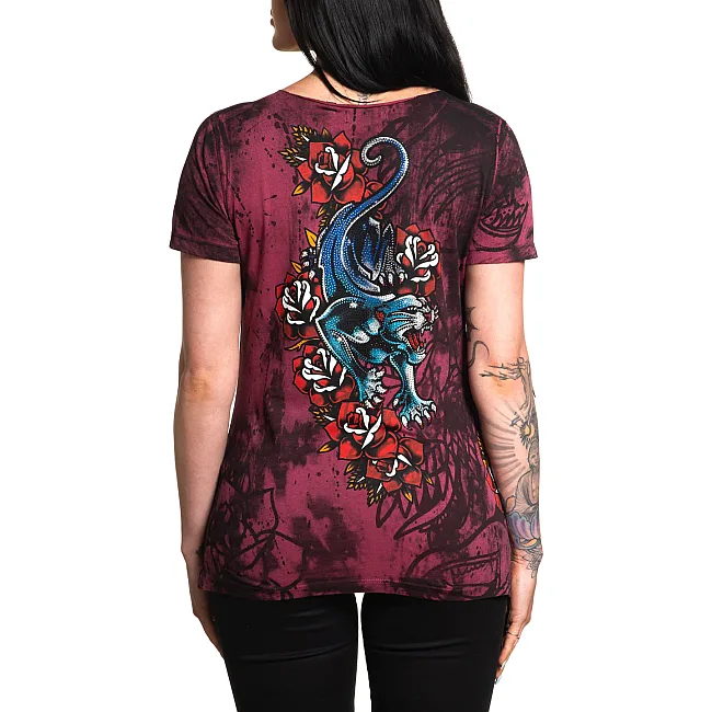 Футболка женская AFFLICTION Dottie Rose Scoop Mohogany