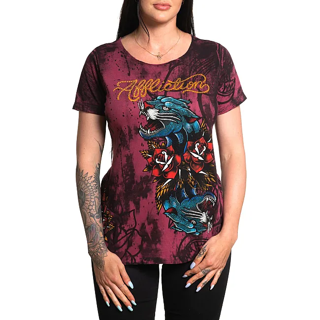 Футболка женская AFFLICTION Dottie Rose Scoop Mohogany