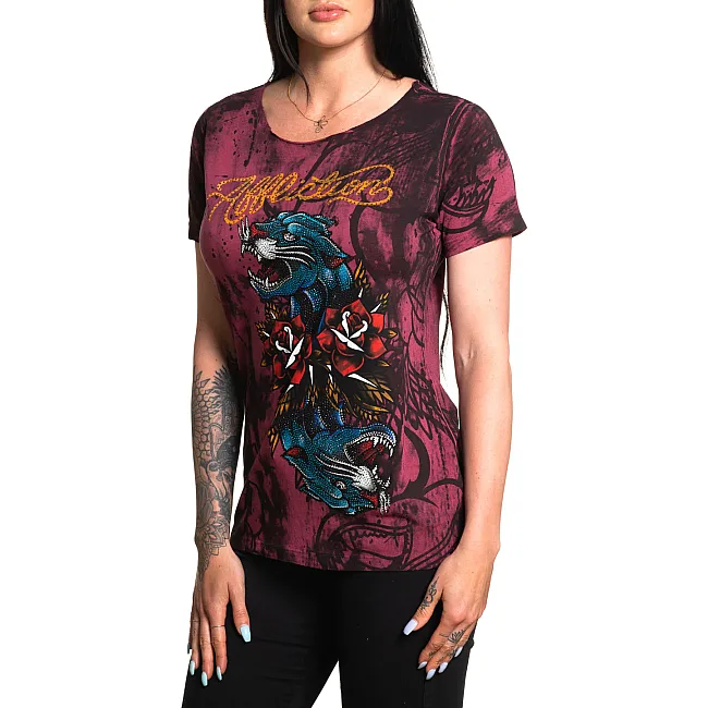 Футболка женская AFFLICTION Dottie Rose Scoop Mohogany