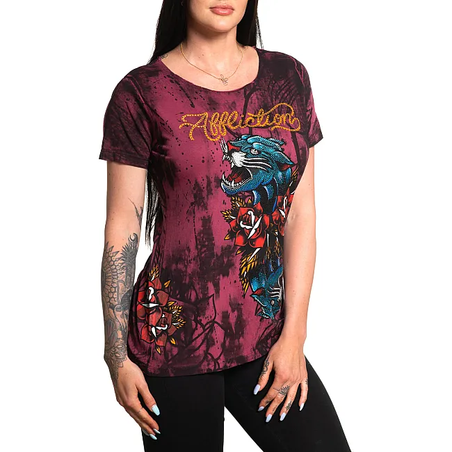 Футболка женская AFFLICTION Dottie Rose Scoop Mohogany