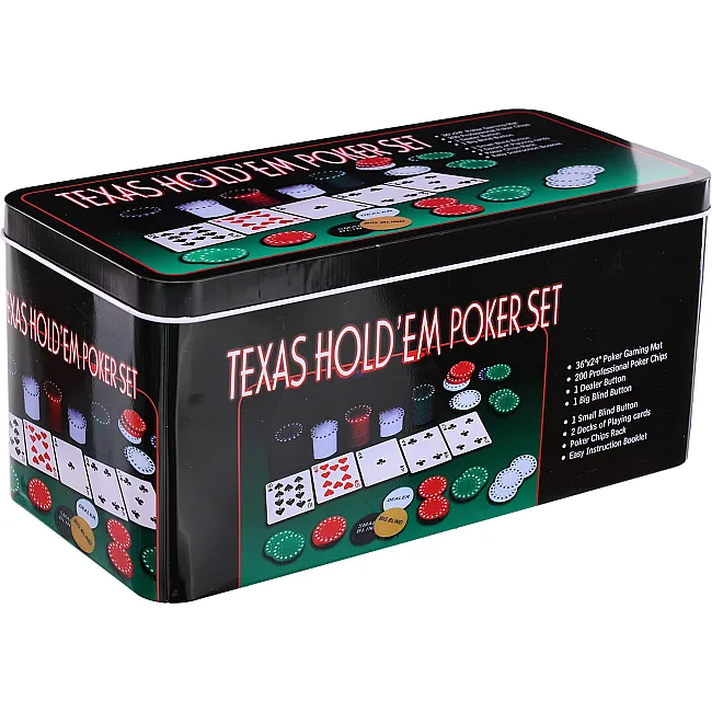 Набор для покера в металлической коробке Texas Holdem Poker set SP-SPORT
 200T 200 фишек