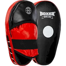 Лапа боксерская прямая тренировочная удлиненная кожа BOXER 2006-01 38х18х4,5см 2штуки (Черный-красный)