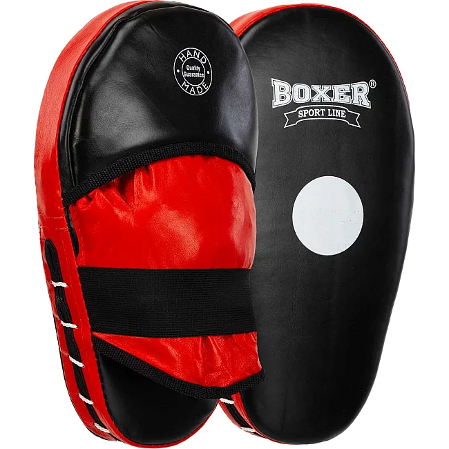 Лапа боксерська пряма подовжена тренувальна шкіра BOXER 2006-01 38х18х4,5см 2штуки (Чорний-червоний)