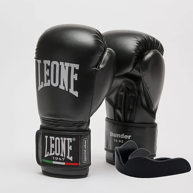Боксерские перчатки Leone GN383 THUNDER Black (капу в комплекте)