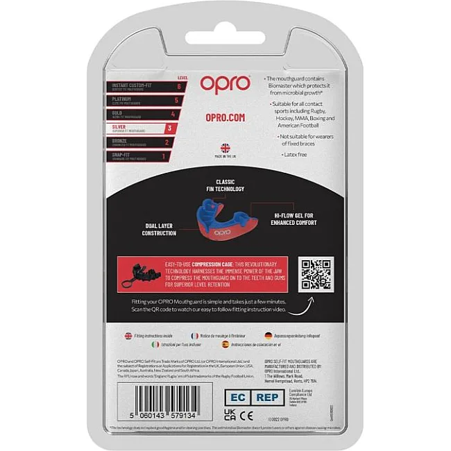 Капа для бокса OPRO Self-fit GEN5 Silver Red Dark Blue