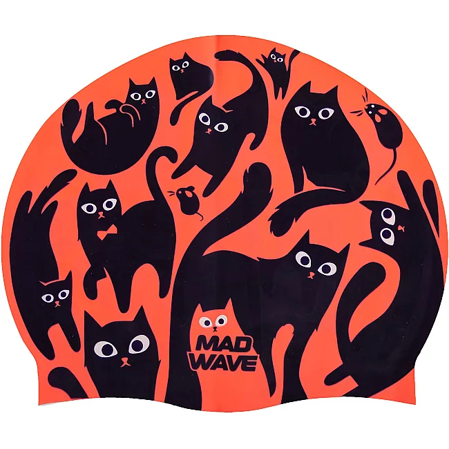 Шапочка для бассейна силиконовая для взрослых MADWAVE Cats M055457 (Коралловый)