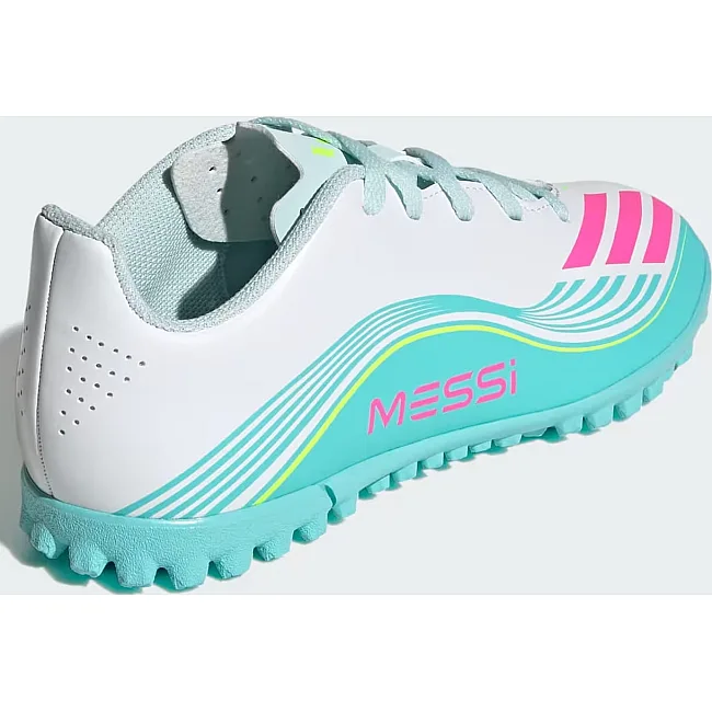 Сороконожки детские ADIDAS F50 MESSI CLUB TF J белый, бирюзовый, розовый (для детей)
