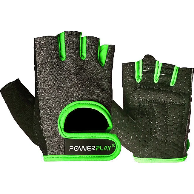 Перчатки для фитнеса PowerPlay 2935 женские Серо-Зеленые
