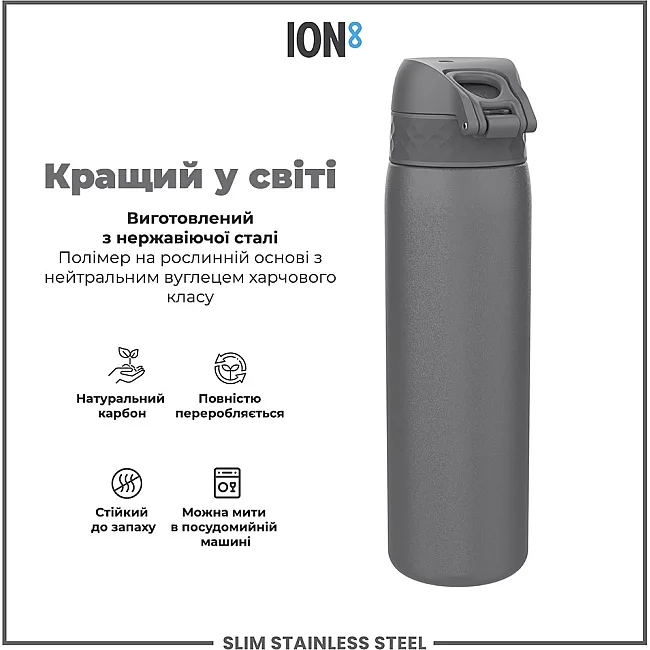 Бутылка для воды металлическая ION8 600 мл. Stainless Steel , Grey