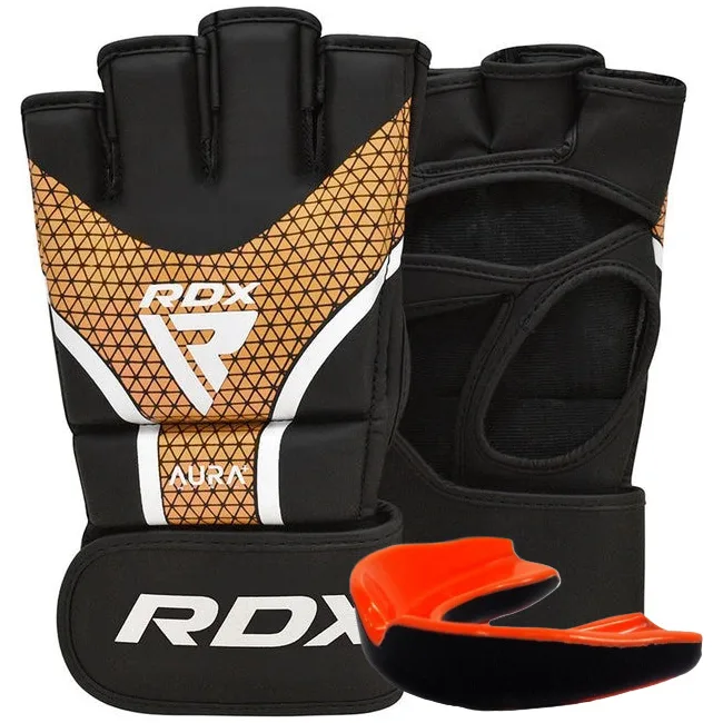 Перчатки для ММА RDX AURA PLUS T-17 Black Golden (капа в комплекте)