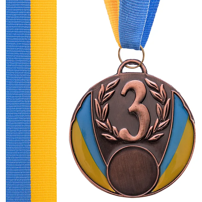 Медаль спортивная с лентой SP-SPORT UKRAINE с украинской символикой C-4339 ø6,5см (Бронзовый)