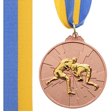 Медаль спортивна зі стрічкою двоколірна тематична SP-SPORT Боротьба C-4852 ø6,5см (Бронзовий)