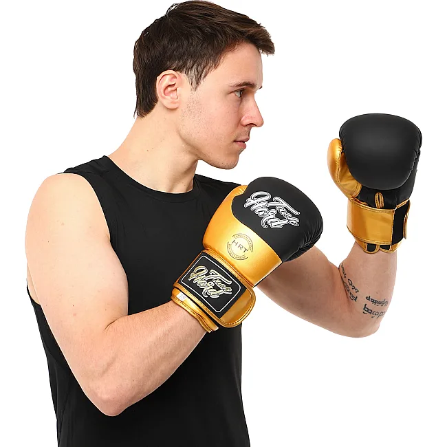 Распродажа! Перчатки для бокса PU HARD TOUCH BO-4439 (Черный-золотой)